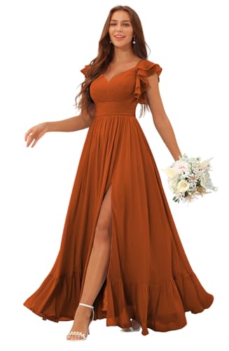 Clothfun Ruffle Sleeve Chiffon Bridesmaid Dresses...