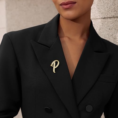 Image of Cicy Bell A-Z Initial 26 Letter Brooch Pins 18k Gold Plated Cubic Zirconia Breastpin Name Personalized Gifts for Women Men