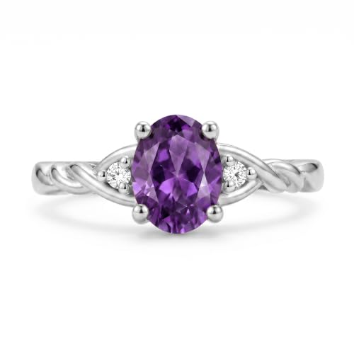 Image of Rylos Sterling Silver Classic Birthstone Ring - 7X5MM Oval Gemstone & Diamonds - Women's Jewelry, Sizes 5-10