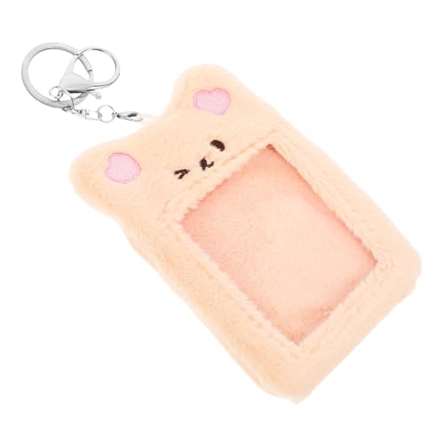 SHINEOFI Kawaii Plush Card Holder with Keychain Cute Transparent Photo Card Wallet for Students Women Detachable Keychain for Bags Purses Backpacks for Friends