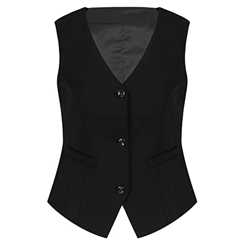 ranrann Femme Gilet sans Manche Tailleur Col V Dos Nu Boléro Double Boutonnage Classique Elégante Mode Halter Neck Top Blazer Slim Fit Veste Officier Costume S-4XL Type G Noir L