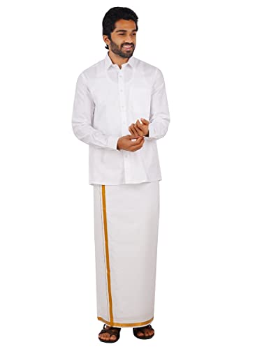 Image of RAMRAJ COTTON Mens White Cotton Rich Solid Full Sleeve Shirt