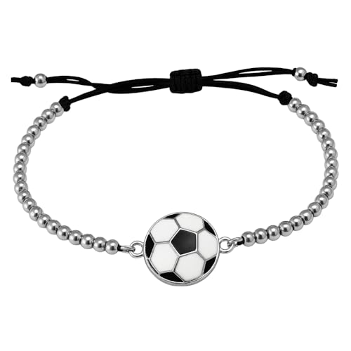 Soccer Bracelet, Soccer Jewelry, Adjustable Silver Beads on Black Strings Soccer Bracelet, Soccer Gifts For Women