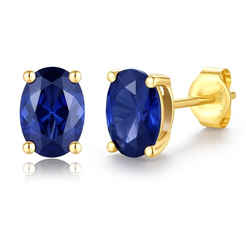 FANCIME 14k Solid Yellow Gold Oval Stud Earrings Prong Cluster Stud Earrings Natural/Created Gemstone Jewelry Gifts for Her Mom Women Wife,Gemstone Size 5 * 7mm