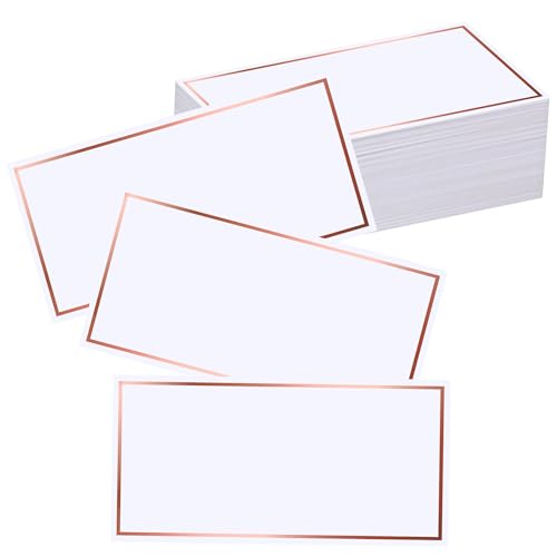 EXQUISS 50 Pcs Place Cards 4”x2” with Rose Gold Foil Border for Food Buffet Party, Name Place Cards for Table Setting, Wedding Reception, Escort Cards Name Cards for Birthday Dinner