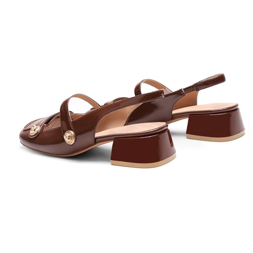 Image of Slingback Mary Jane Heels for Women Low Block Heel Closed Square Toe Pump Shoes Heels Classic Daily Office Dressy Shoes