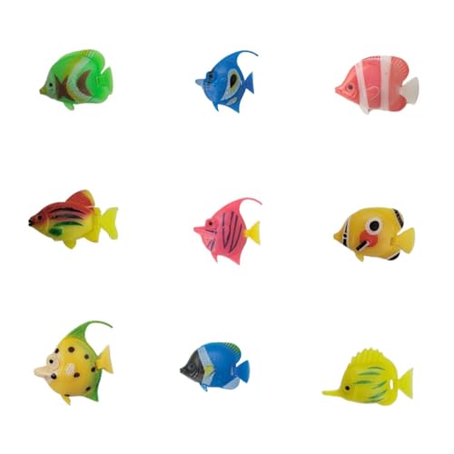 Hoite 9 peces de plástico - Peces tropicales artificiales de colores surtidos para lámpara de burbujas y decoración de acuarios (estilo aleatorio)
