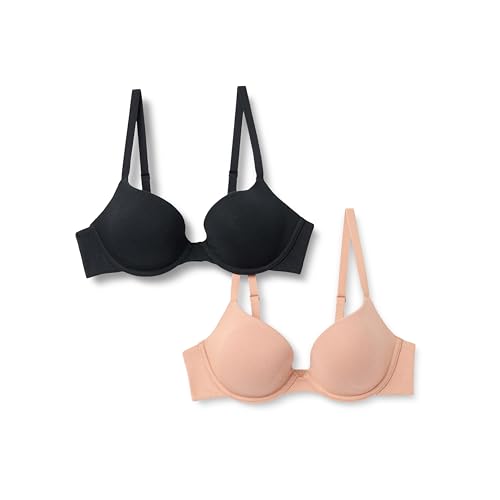 Image of Amazon Essentials Women's Cotton Jersey Lined Wired Plunge Push-Up Bra, Pack of 2