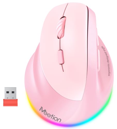 Image of MEETION Left-Handed Wireless Ergonomic Vertical Mouse, Rechargeable - Pink