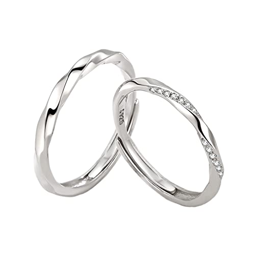 [New] Sterling Silver 925, Couple Rings Set, Adjustable Rings, Engagement Wedding Lovers Promise Rings