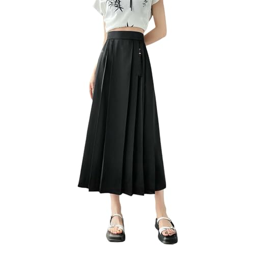 Jupe plissée face de cheval style chinois taille haute femme