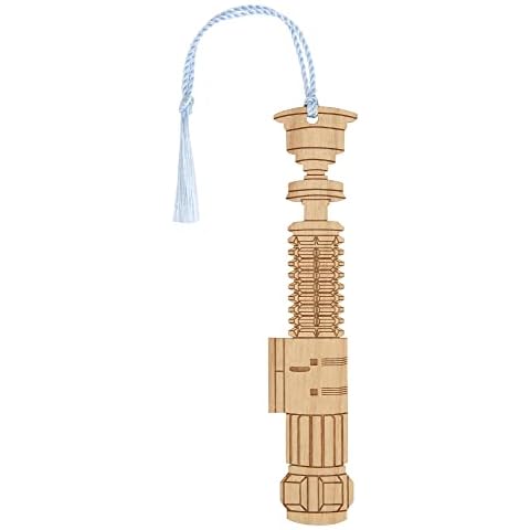 Juniper and Ivy Designs Star Wars OBI Wan Kenobi Original Trilogy Lightsaber Bookmark - Laser Engraved - Made in The USA - Wood Book Mark with Light Blue Tassel Cover