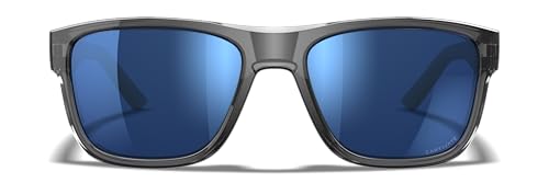 Image of Wiley X Ovation Captivate Polarized Sunglasses, Safety Glasses for Men and Women, UV Eye Protection for Shooting, Fishing, Biking, and Extreme Sports, Crystal Gray Frames, Blue Mirror Tinted Lenses