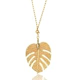 BERMEIO Gold Monstera Necklaces for Women. Trendy Long Paperclip Chain. 14K Gold Plated. Palm Leaf Jewelry. Plant Pendant. Gifts for Women