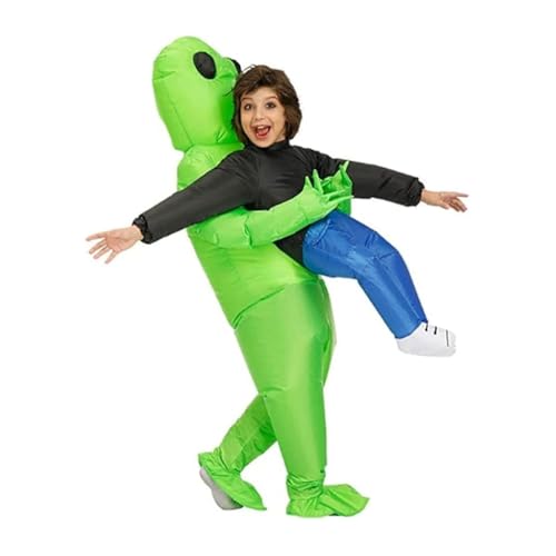 BrainGiggles Inflatable Alien Costume Funny Blow Up Green Alien Suit for Halloween Purim Cosplay Birthday Party Anime Event Mascot Outfit Alien Fancy Dress Inflatable Cosplay Costume (Adults)