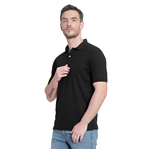 Image of Men's Poly Cotton-Matty Tshirt with Regular Fit Solid Pattern Half Sleeve Standard Length and Button Down Closure|Men's T-Shirts