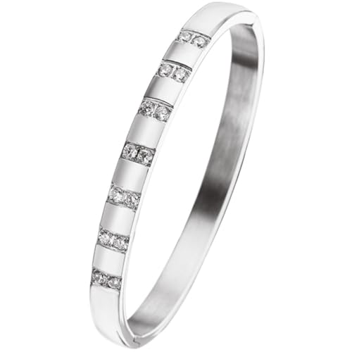 Jude Jewelers 8mm Width Stainless Steel Cubic Zircon Filled Open Clasp Bangle Bracelet