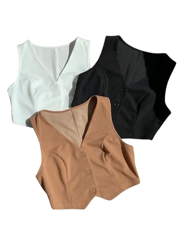 GORGLITTER Women's 3 Piece Vest Tops Button V Neck Sleeveless Dressy Suit Vest Waistcoat Office Work Business 2025