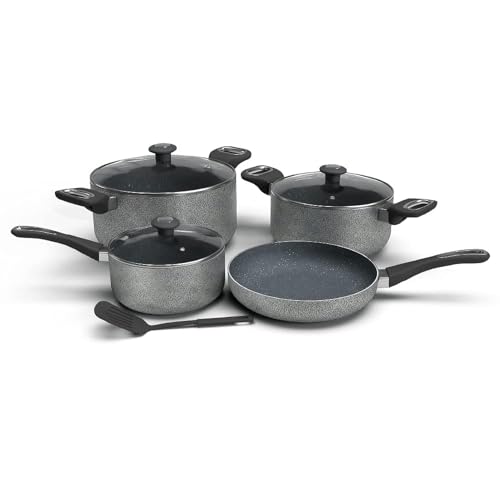 DELICI Piece Non Stick Cookware Set, Granite Gray Aluminium Body