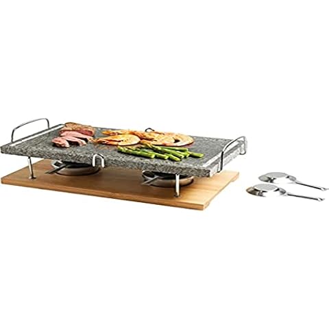 Artesà Hot Stone Grill, Gourmet Tabletop Food Grill, Stone Grill For Steak, Seafood and Vegetables, 41.5 x 22 x 15 cm - Marble/Wood Cover