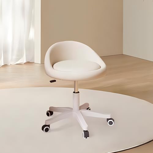 Image of Rolling Stool - Ergonomic Swivel Seat, Adjustable Height, Ultra-Quiet Wheels, Padded PU Leather Cushion, for Salon, Office, Massage & Medical Use Beige
