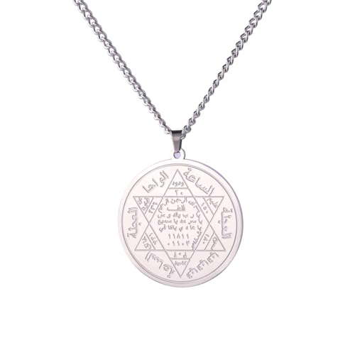 EUEAVAN Collier avec pendentif en forme de clé de Salomon - Sceau de Salomon - Talisman de protection - Bijou occulte - Cadeau islamique - Pour homme et femme, Acier inoxydable, Pas de gemme