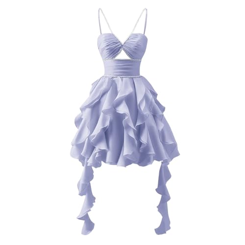 Chiffon Short Homecoming Dresses for Teens Spaghetti Straps Tiered Ruffle Beaded Floral Cocktail Party Dress