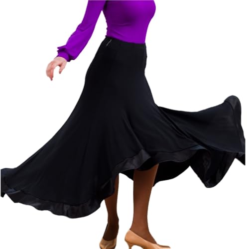 OPIGJUFD Falda de Baile española Falda de Flamenco Negra for Mujer, Falda Baile salón, Rumba, Tango, Fiesta, Disfraces para Rendimiento(S)
