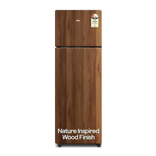 Image of Godrej 244 L 2 Star Wood Finish, 30 Days Farm Freshness, Frost Free Inverter Double Door Refrigerator (RT EONVOGUE 280B RI WT WD, Walnut Wood)