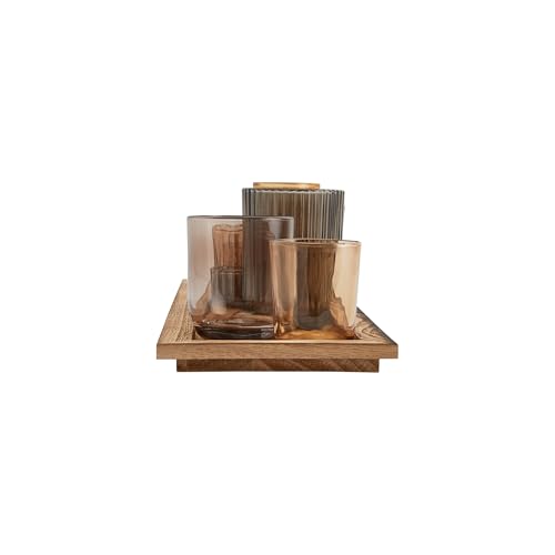 Creative Co-Op DA4672 Wood Tray With 9 Brown Glass Votive Holders thumb #7