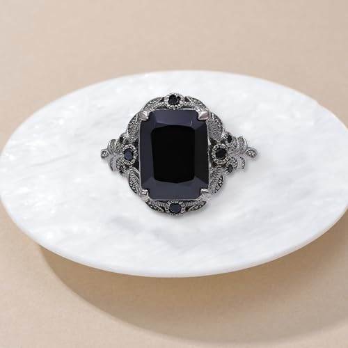 1.5/3Carat Vintage Black Onyx Personalized Ring 925 Sterling Silver Heart/Emerald/Oval Black Onyx Engagement Rings Jewelry Gifts for Women4