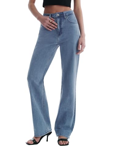 SGIVL Jeans for Women Straight Leg High Waisted Baggy Stretchy Mom Jeans Trendy Tummy Control Denim Pants Classic Blue 6