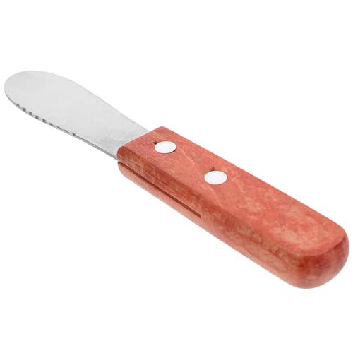 IMIKEYA Cuchillo para Queso Grande Diente, Mango de Madera, Acero Inoxidable, Untador de Mantequilla y Mermelada, Herramienta Multifunción para Cocina y Rebanar Quesos