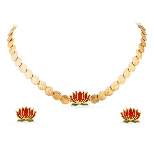 Image of Rubans Necklace Set Gold Plated Traditional Stylish Floral Theme Jewellery Gift for Women & Girls