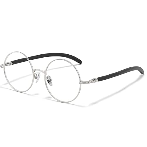 Mężczyźni Kobiety Retro Stylowe okrągłe okulary do czytania, Czytniki komputerowe blokujące niebieskie światło z drewnianym ramieniem (kolor: różowy (czysty tytan), rozmiar: 2,25x)