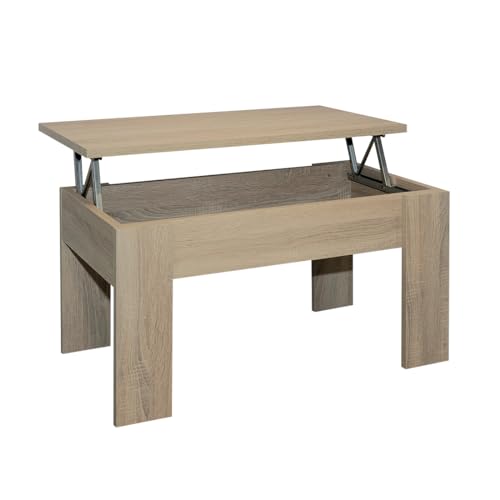Acomoda Textil – Mesa de Centro Elevable para Almacenamiento de Madera. Mesita Amplia y Cómoda para Salón y Comedor 46x90x50 cm. (Cambria G)