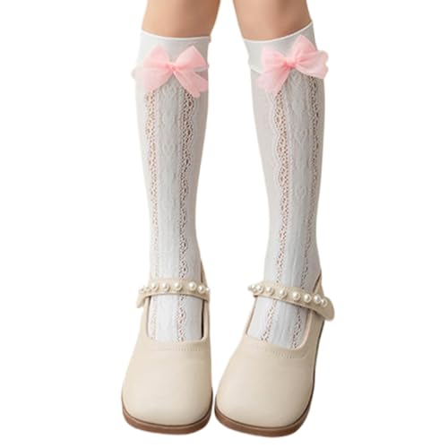Hollowout Kneehigh Socks For Little Girl Fashion Net Breathable For Kids Lace Bowknot Trim Girl Knee High Socks