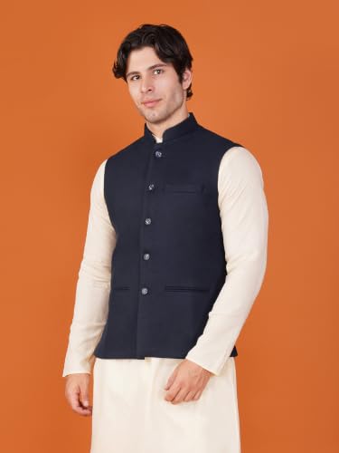Image of Vastraa Fusion Men's Pure Wool Export-Quality Indian Traditional Nehru Jacket /Woolen Jacket For Men