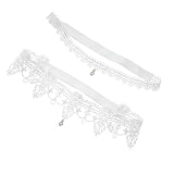 POPETPOP Ligas de Encaje para Novias Gemas de Imitación, Banda Elástica Ajustable 40-50 Cm, Anillos de Muslo Blancos para Boda, Accesorio Sensual para Fiesta y Evento Especial