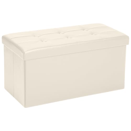 COSYLAND Puff Almacenaje 80L, Banco Almacenaje, Capacidad de Carga 200 kg, Tapizado PVC, Baúl para Dormitorio, Salón, Entrada, Juguetes, Organizador Multifuncional, Plegable, Crema, 76x38x38cm