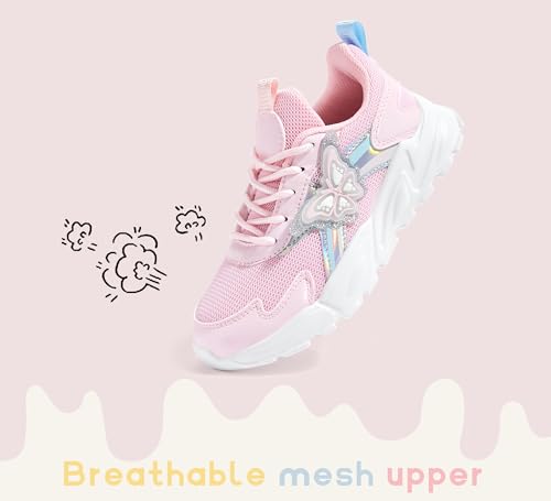 LUCKY STEP Girls Kid's Butterfly Running Sneaker Tennis Sparkle Mesh Athletic School Gym Lace-up Walking Shoes for Toddler/Little Kid/Big Kid4