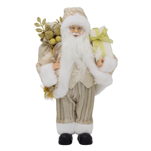 Carousel Home LED Gold Santa Claus | Standing Father Christmas Figurine | Light-up Christmas Santa Figure - 30cm