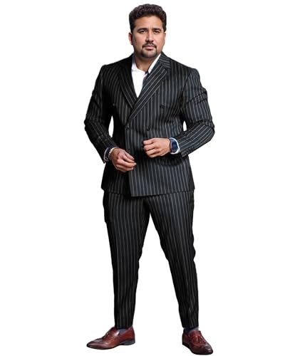 Men's 2 Piece Stripe Suit Big Plus Size Double Breasted Blazer Pinstripe Business Wedding Party Suit