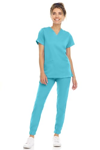 MediChic Scrub Sets 8-Pocket Scrubs Jogger Set Anti-Wrinkle Medical Nursing Stretch Flex V-Neck Scrub Scrubs