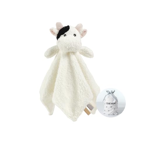 CREVENT Cozy Plush Baby Security Blanket, Loveys for Baby Girls and Boys, Birthday (Cow)