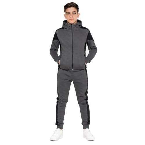 SKT Boys Tracksuit Hooded Hoodie Bottom Jogging Suit Joggers kids Age 7 8 9 10 11 12 13 Years (11-12 Years, Steel)