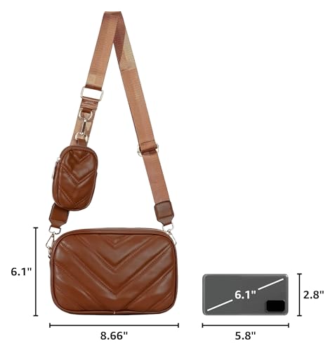 Image of Herald Quilted Small Crossbody Bag with Coin Pouch for Women | Lightweight, Vegan Leather, Trendy Style, Detachable Mini Pouch, 2 Size Cross Body Handbags with Wide Strap for Daily Travel