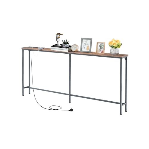 GOKHOMX Table Console étroite avec Station de Charge, Table Console Fine Meuble de d'entrée étroite pour Salon Entrée Couloir (Marron Vintage, 180 X 20 X...