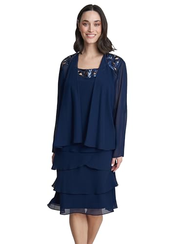 Vendor-Unknown Gina Bacconi Embellished Tiered Sequin Jacket Dress Vestito da Cocktail, Primavera Navy, 52 Donna