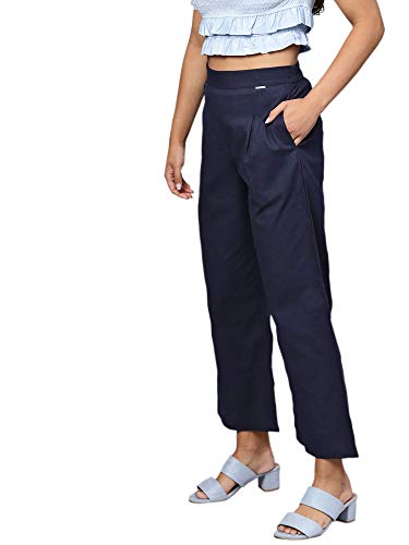 Image of INDO ERA Women's High Rise Cotton Solid Regular Fit Palazzo(Ie14Pl1Bl1097)